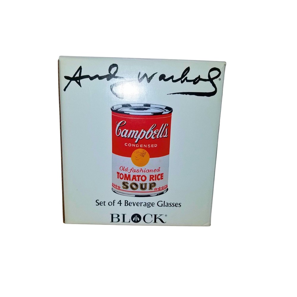 Vintage Andy Warhol Campbell’s Soup Beverage Glasses Set of 4 by Block